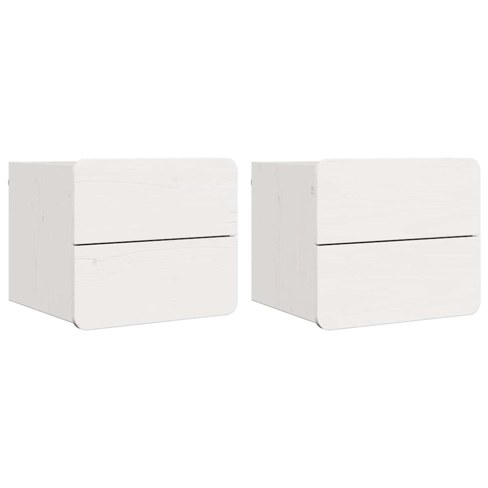 vidaXL Κομοδίνο 2 τμχ. Λευκό 39 x 34 x 33 εκ. Μασίφ ξύλο πεύκου