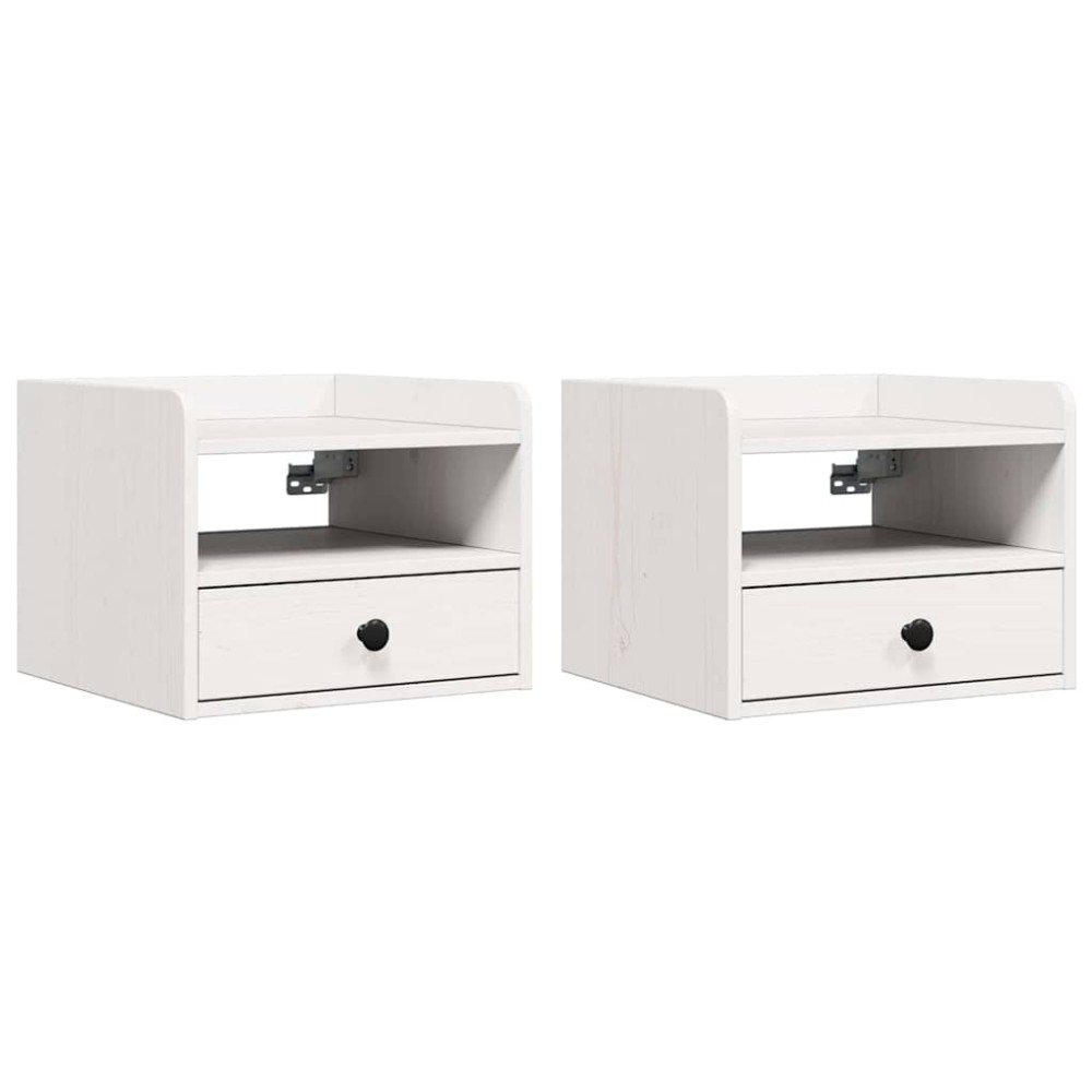 vidaXL Κομοδίνο 2 τμχ. Λευκό 38 x 36 x 29,5 εκ Μασίφ ξύλο πεύκου