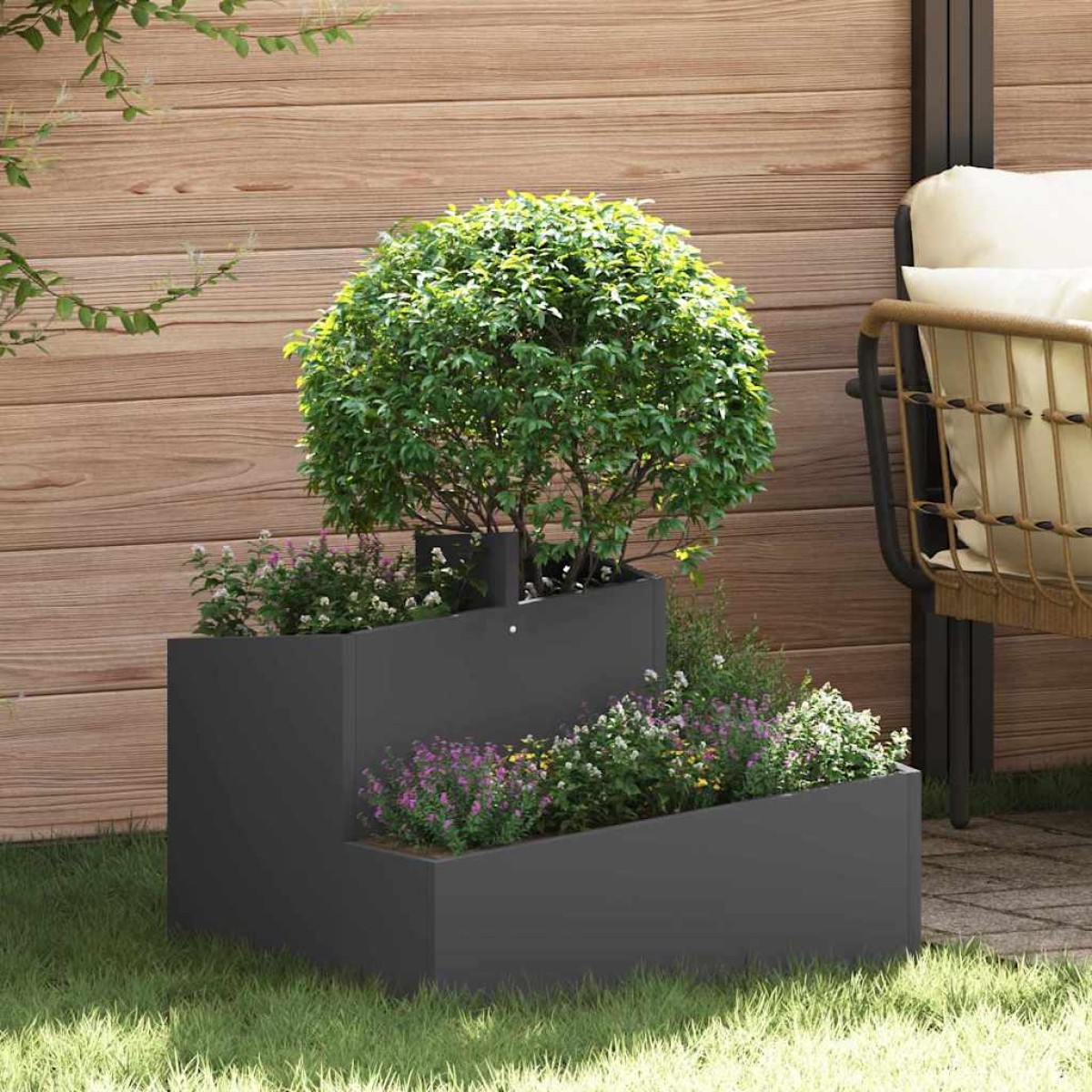 vidaXL Γλάστρα Κήπου Μαύρο 60 x 60 x 50 εκ Ψυχρής έλασης χάλυβας
