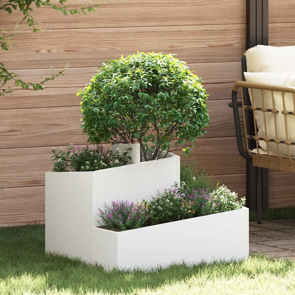 vidaXL Γλάστρα Κήπου Λευκό 60 x 60 x 50 εκ Ψυχρής έλασης χάλυβας