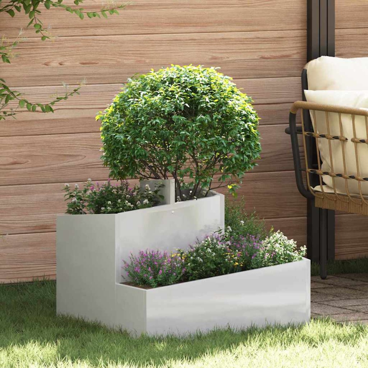 vidaXL Γλάστρα Κήπου Ασημί 60 x 60 x 50 εκ Ανοξείδωτο ατσάλι