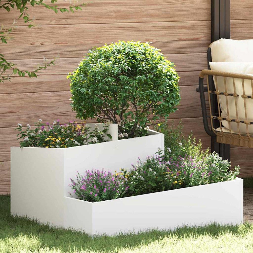 vidaXL Γλάστρα Κήπου Λευκό 80 x 80 x 50 εκ. Ψυχρής έλασης χάλυβας