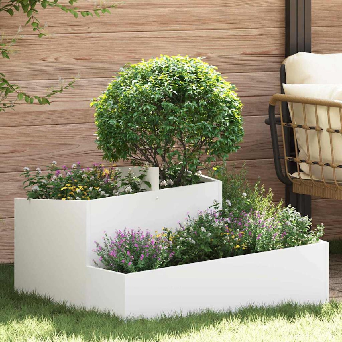 vidaXL Γλάστρα Κήπου Λευκό 80 x 80 x 50 εκ. Ψυχρής έλασης χάλυβας