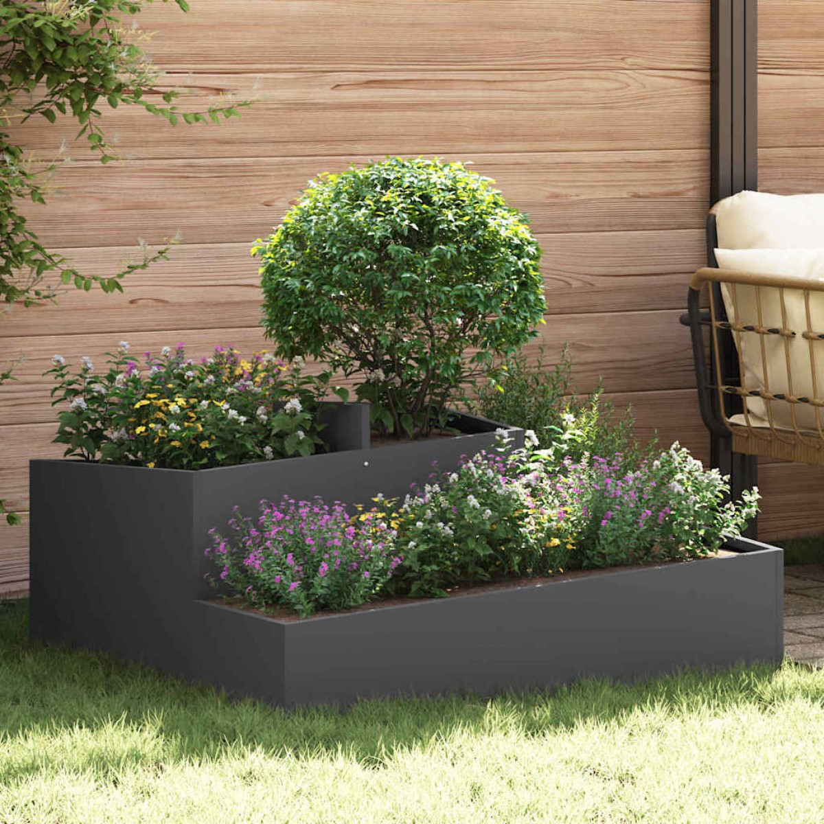 vidaXL Γλάστρα Κήπου Μαύρο 100 x 100 x 50 cm Ψυχρής έλασης χάλυβας