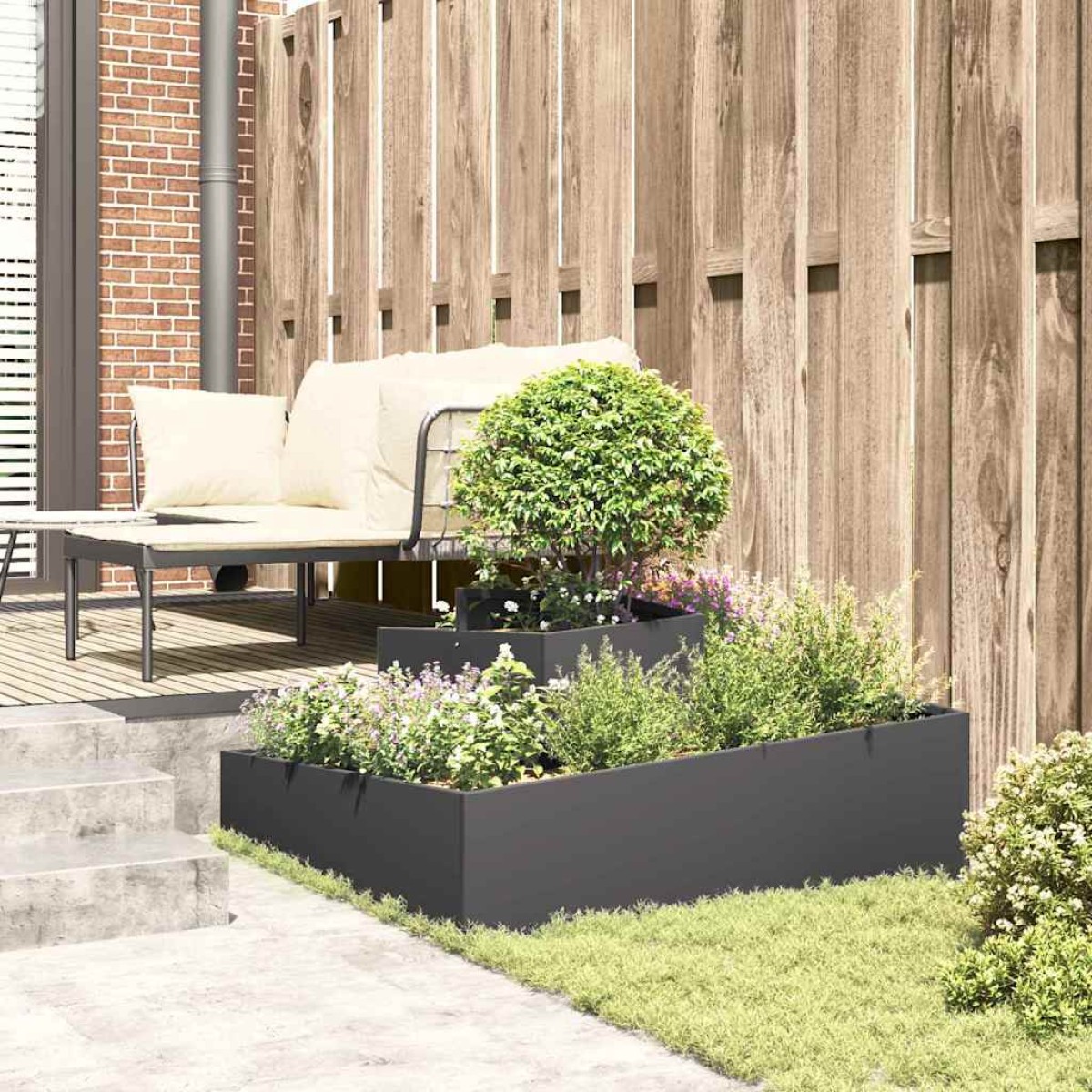 vidaXL Γλάστρα Κήπου Μαύρο 100 x 100 x 50 cm Ψυχρής έλασης χάλυβας