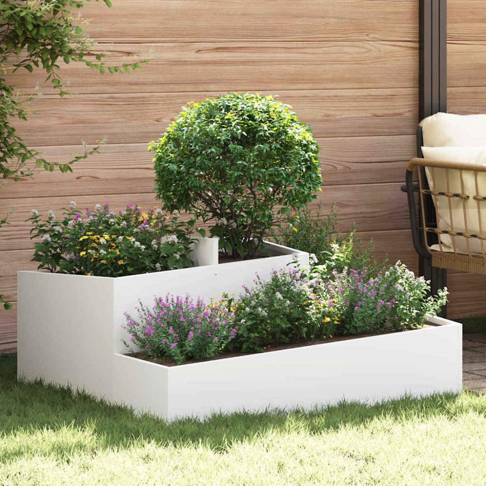 vidaXL Γλάστρα Κήπου Λευκό 100 x 100 x 50 cm Ψυχρής έλασης χάλυβας