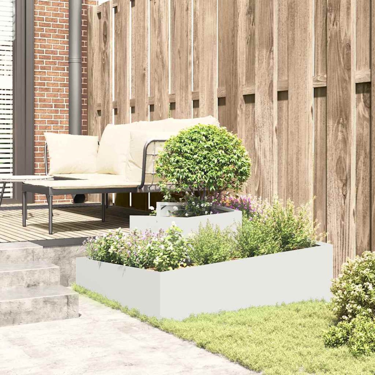 vidaXL Γλάστρα Κήπου Λευκό 100 x 100 x 50 cm Ψυχρής έλασης χάλυβας