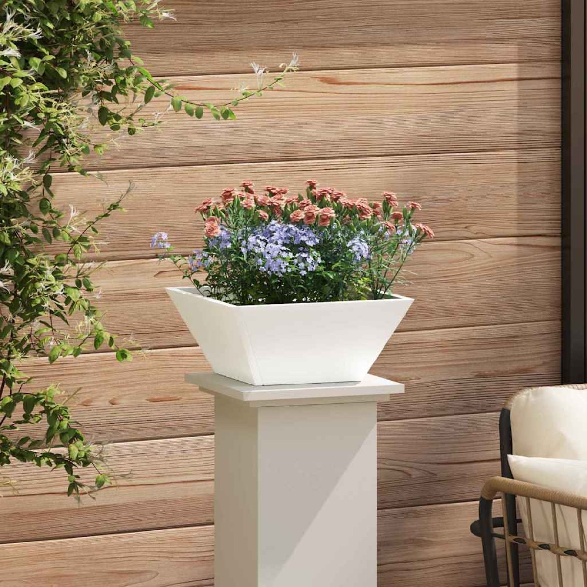 vidaXL Γλάστρα Κήπου Λευκό 35 x 35 x 15 εκ. Ψυχρής έλασης χάλυβας