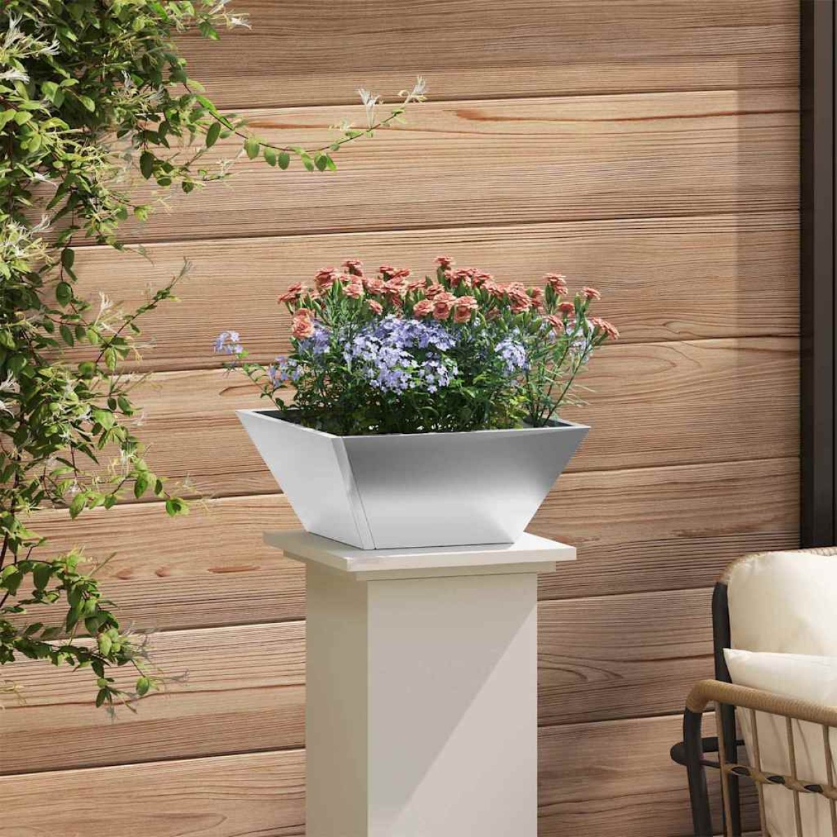 vidaXL Γλάστρα Κήπου Ασημί 35 x 35 x 15 εκ. Επικαλυμμένος Χάλυβας