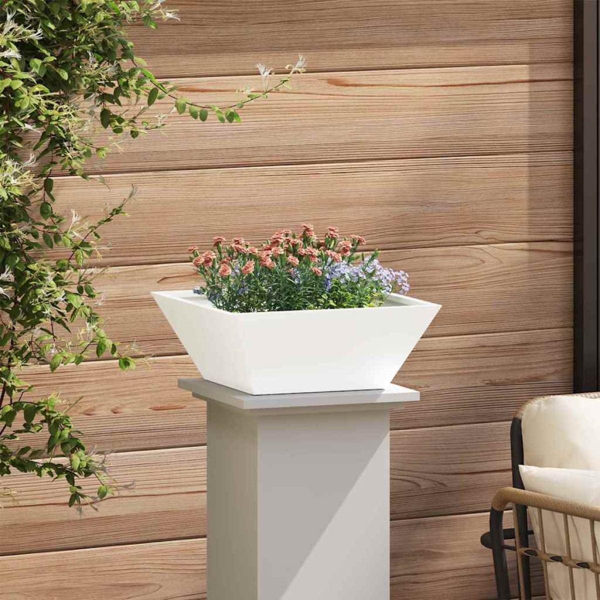 vidaXL Γλάστρα Κήπου Λευκό 40 x 40 x 15 cm Ψυχρής έλασης χάλυβας