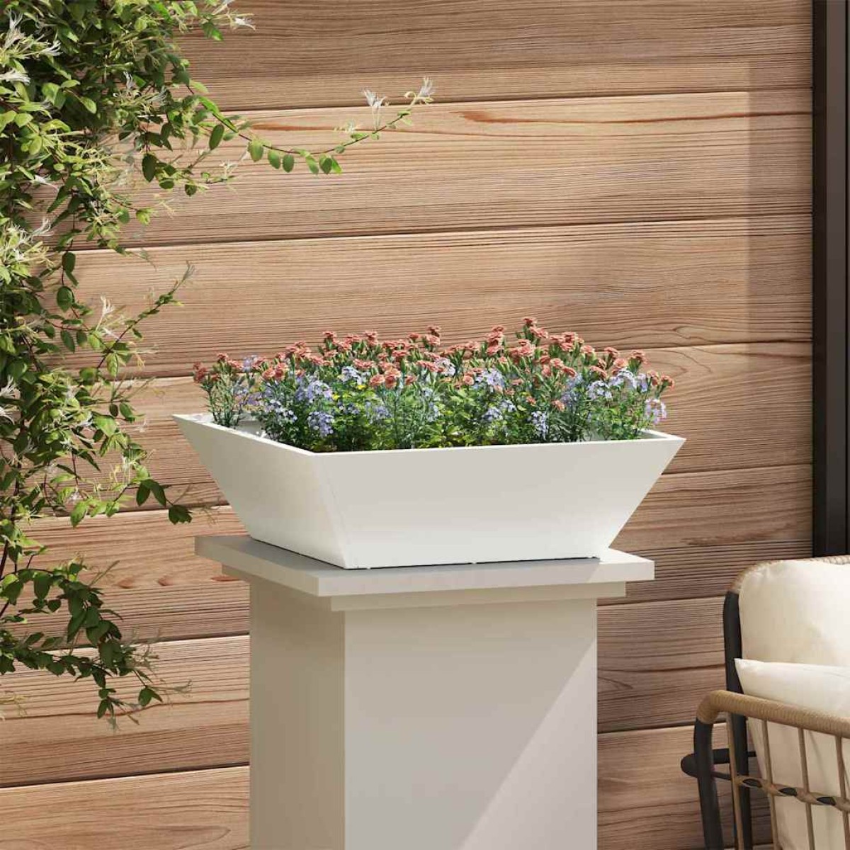 vidaXL Γλάστρα Κήπου Λευκό 50 x 50 x 15 cm Ψυχρής έλασης χάλυβας