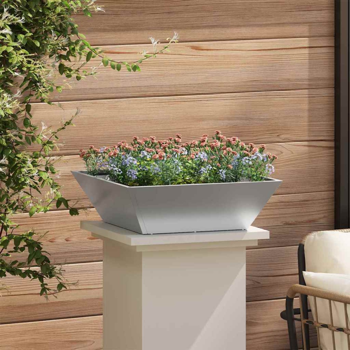 vidaXL Γλάστρα Κήπου Ασημί 50 x 50 x 15 cm Επικαλυμμένος Χάλυβας