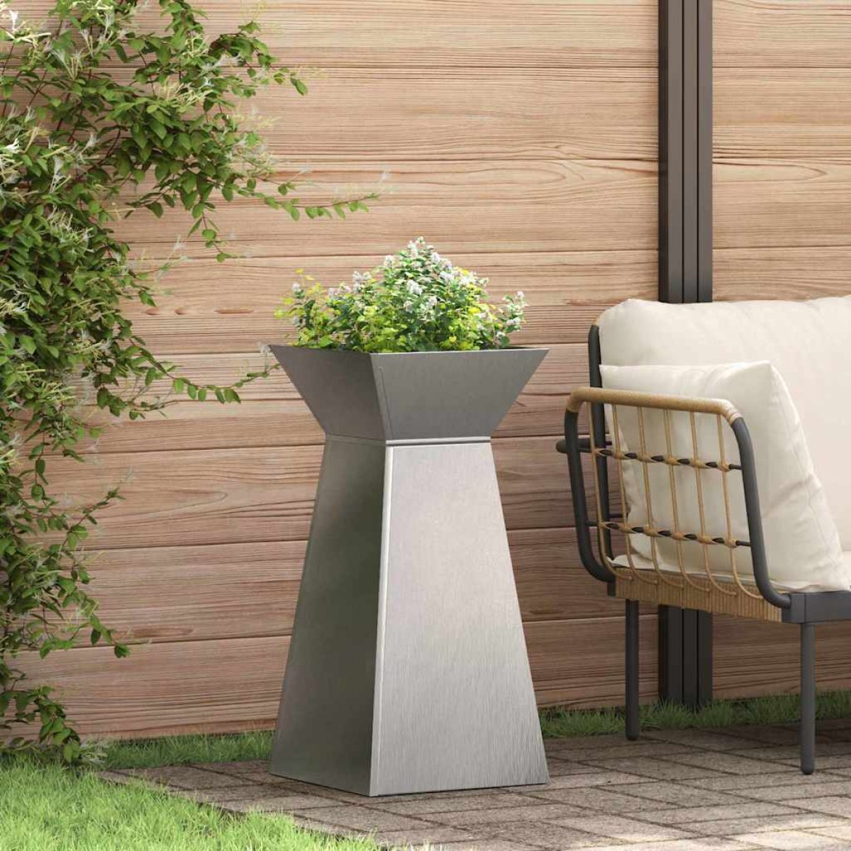vidaXL Γλάστρα Πυλώνας 2 τμχ. Ασημί 35 x 35 x 73 εκ.