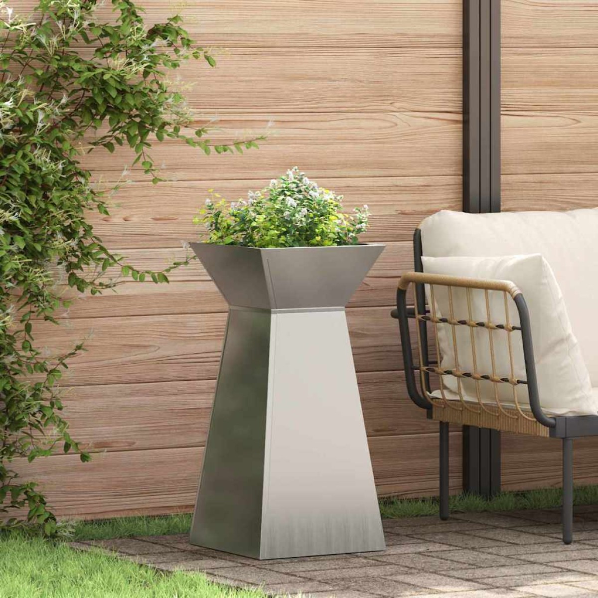 vidaXL Γλάστρα Πυλώνας 2 τμχ. Ασημί 35 x 35 x 73 εκ.