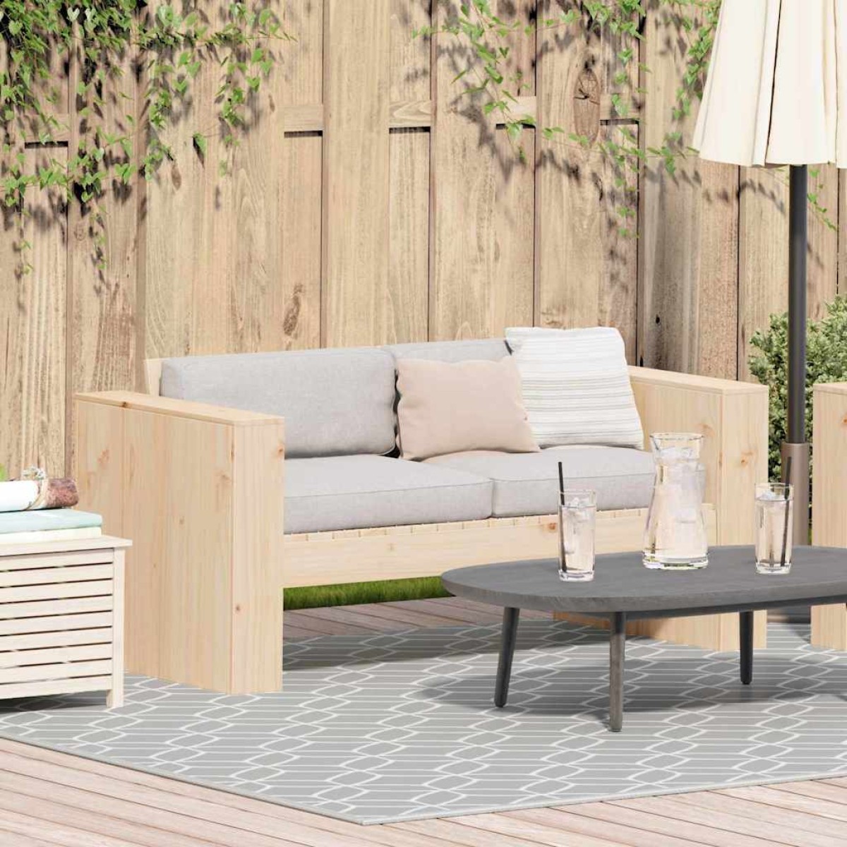 vidaXL Καναπές Κήπου Φυσικό 134 x 60 x 62 cm Στερεά ξυλεία πεύκου