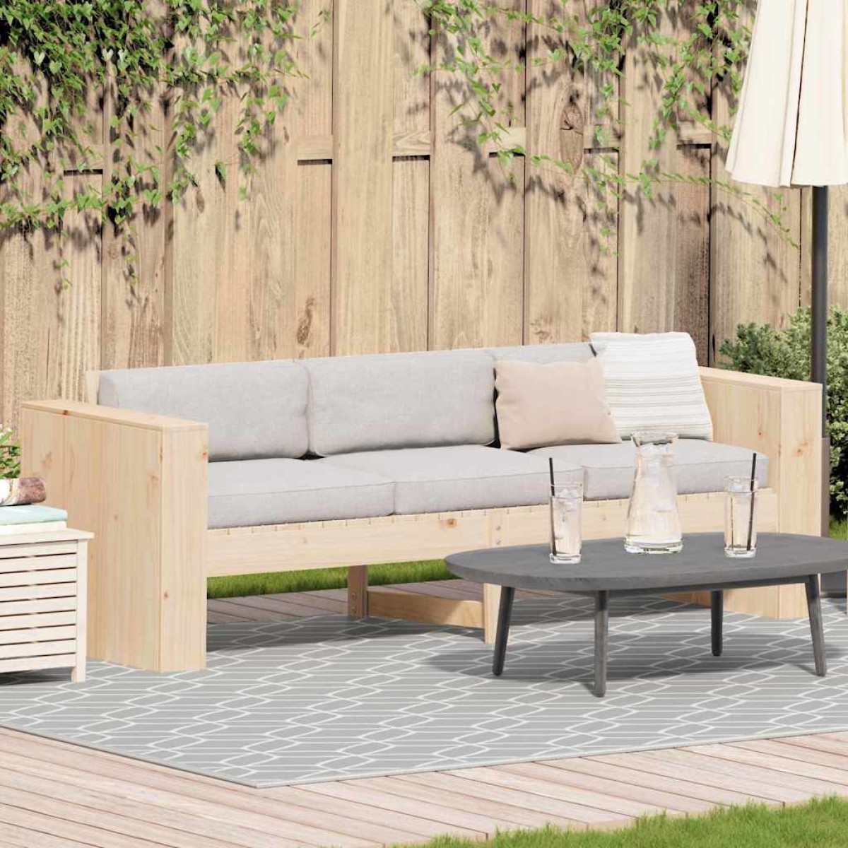 vidaXL Καναπές Κήπου Φυσικό 185,5 x 60 x 62 εκ. Στερεά ξυλεία πεύκου