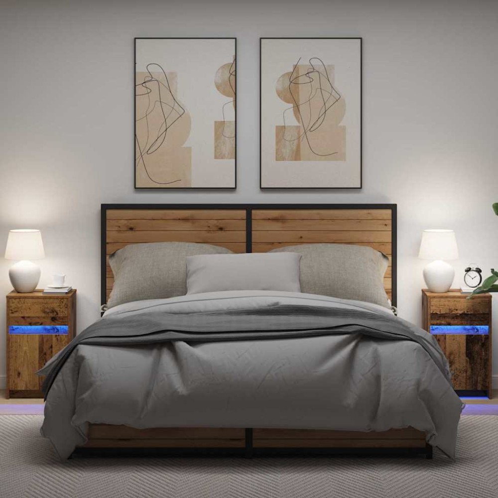 vidaXL LED Κρεβατάκι Ντουλάπα 2 τμχ. Παλαιό ξύλο 38 x 34 x 61 εκ.