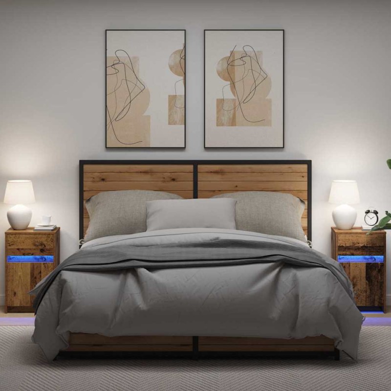 vidaXL LED Κρεβατάκι Ντουλάπα 2 pcs Παλαιό ξύλο 38 x 34 x 61 εκ.