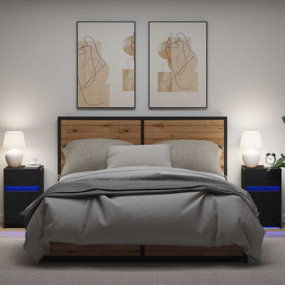 vidaXL LED Κρεβατάκι Ντουλάπα 2 τμχ. Μαύρη δρυς 38 x 34 x 61 εκ.