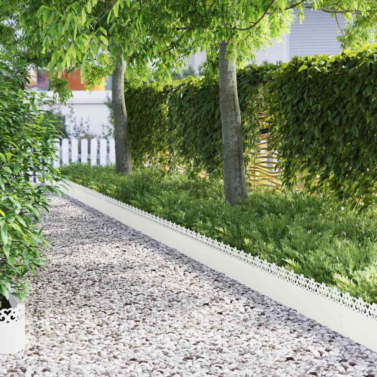 vidaXL Περιγράμματα γκαζόν 10 τμχ. 103 x 0,05 x 22 εκ Ατσάλι Λευκό