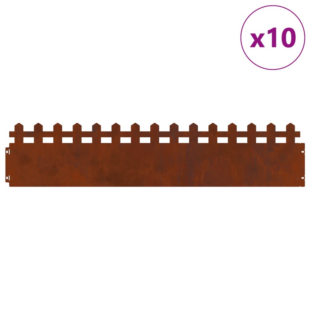vidaXL Περιγράμματα γκαζόν 10 τμχ. 103 x 0,05 x 22 εκ Σκ rusty