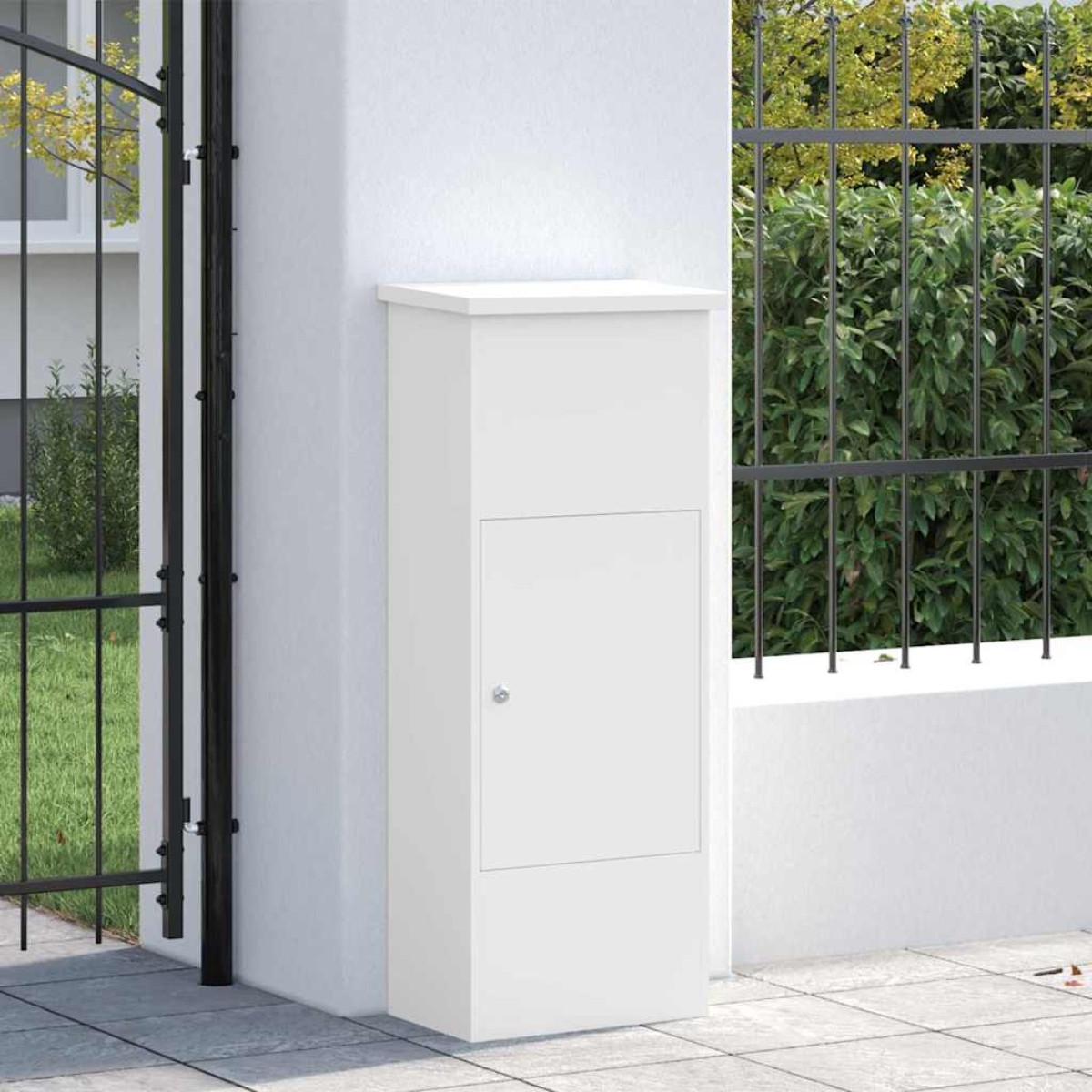 vidaXL Θυρίδα Πακέτων με αποθήκευση Λευκό 44,5 x 29 x 110,5 εκ Ατσάλι