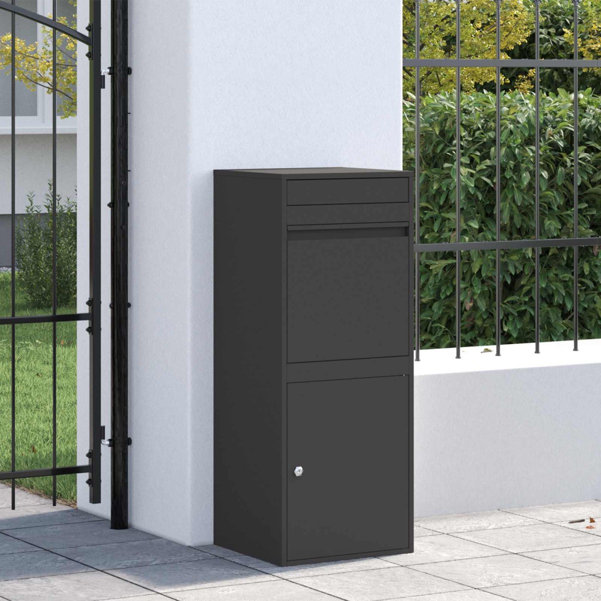 vidaXL Θυρίδα Πακέτων με αποθήκευση Μαύρο 47,5 x 38 x 59 εκ. Ατσάλι