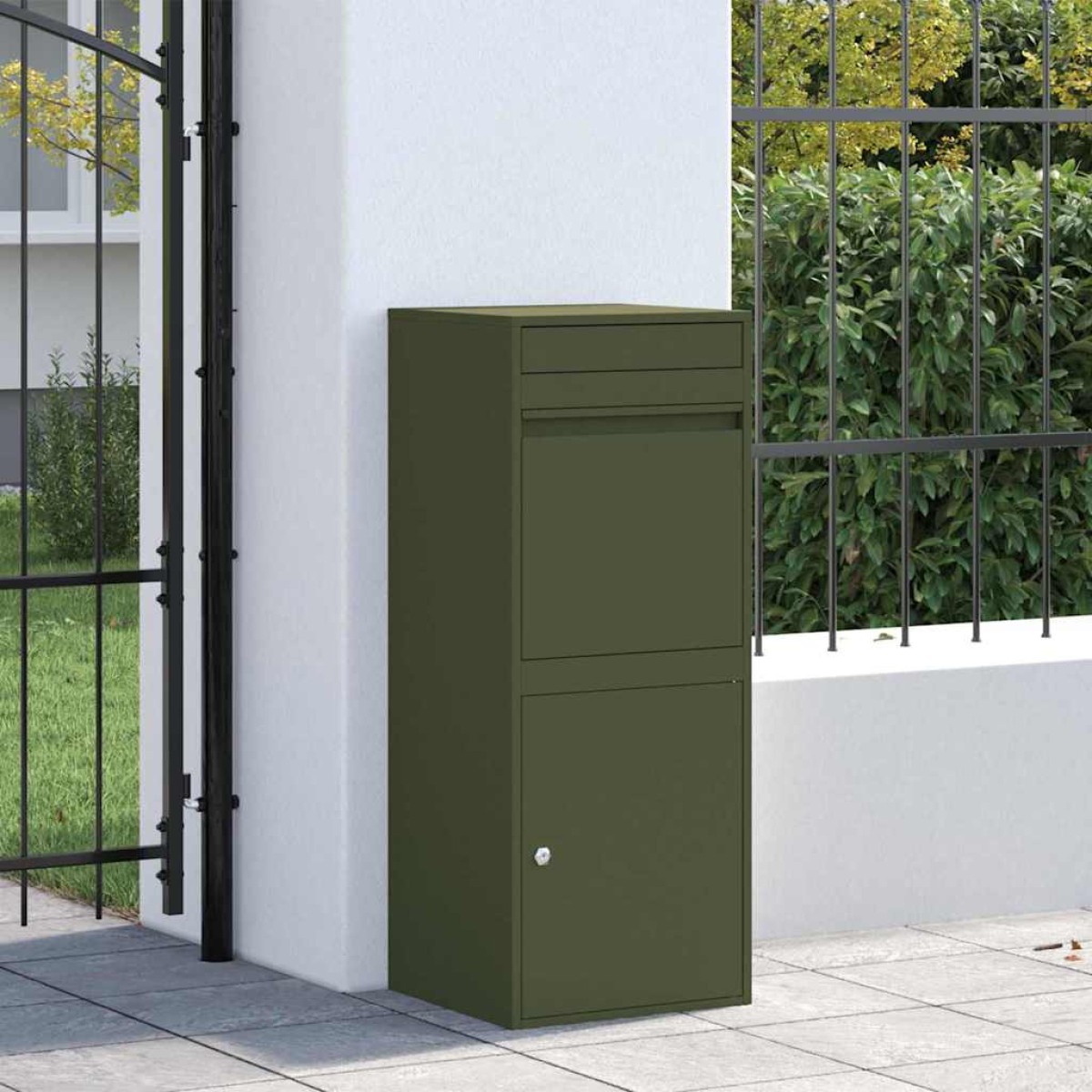 vidaXL Θυρίδα Πακέτων με αποθήκευση Λαδί 47,5 x 38 x 59 εκ. Ατσάλι
