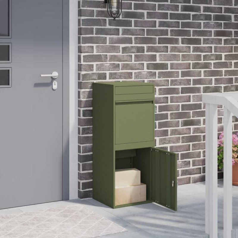 vidaXL Θυρίδα Πακέτων με αποθήκευση Λαδί 47,5 x 38 x 59 εκ. Ατσάλι