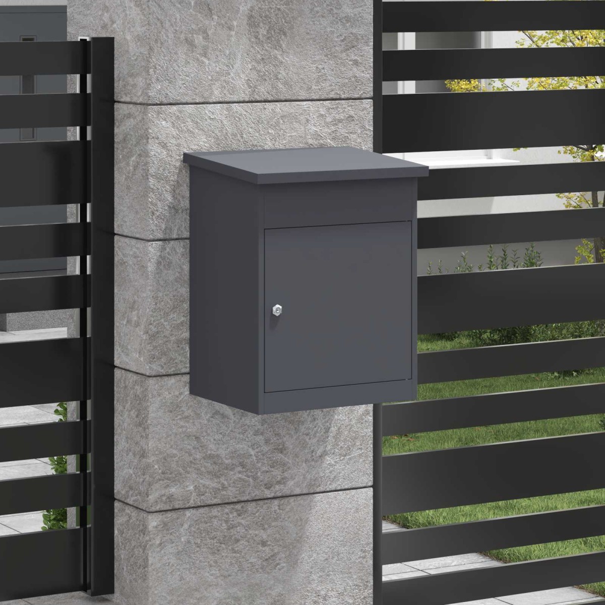 vidaXL Θυρίδα Πακέτων με αποθήκευση Ανθρακί 47,5 x 38 x 59 εκ. Ατσάλι