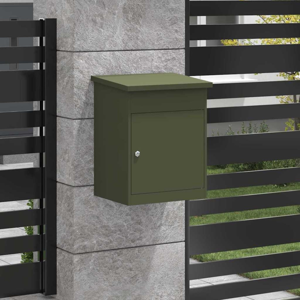 vidaXL Θυρίδα Πακέτων με αποθήκευση Λαδί 47,5 x 38 x 59 εκ. Ατσάλι