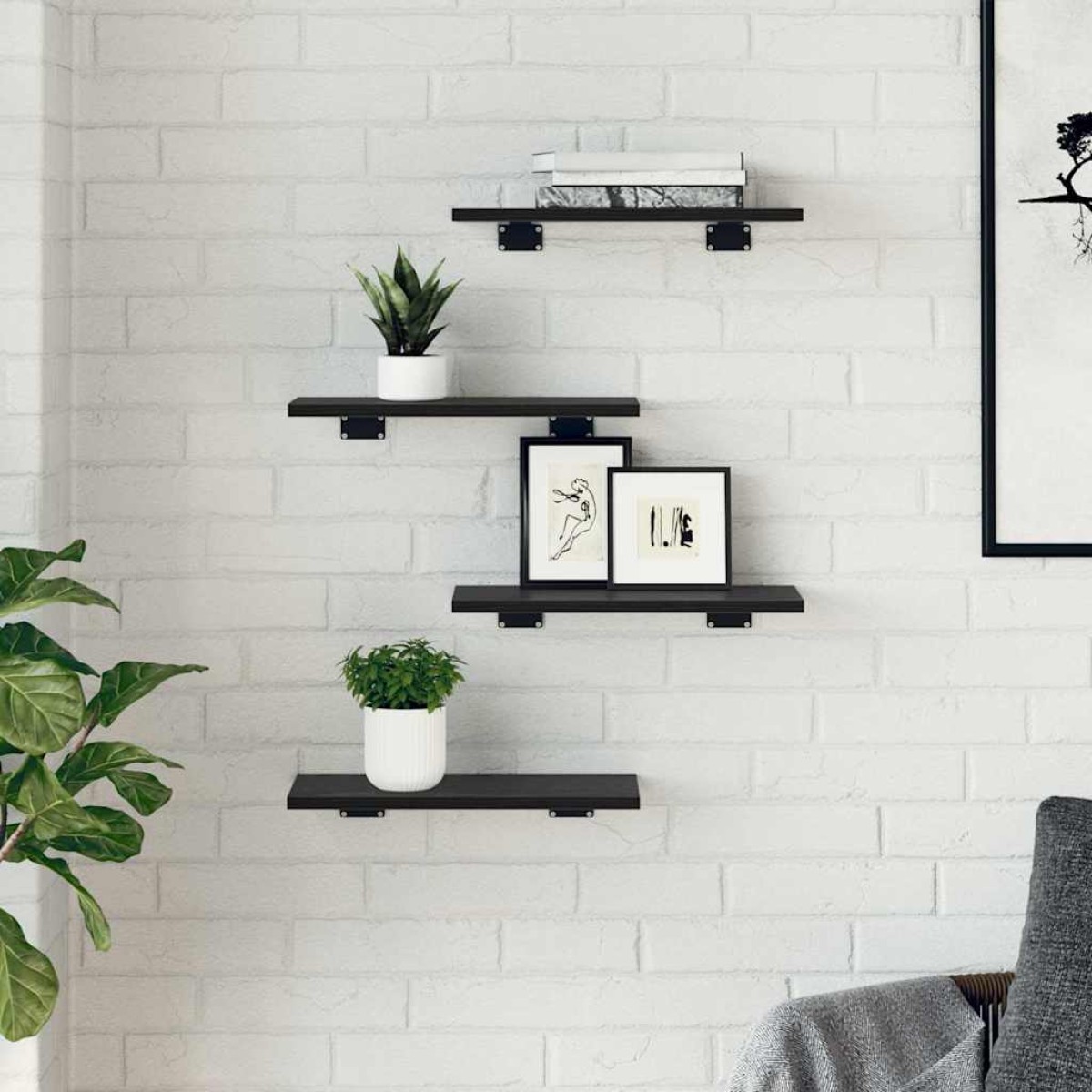 vidaXL Ράφι Βιβλίων 3 επιπέδων 4 τμχ. 40 x 20 x 1,5 cm Μαύρο