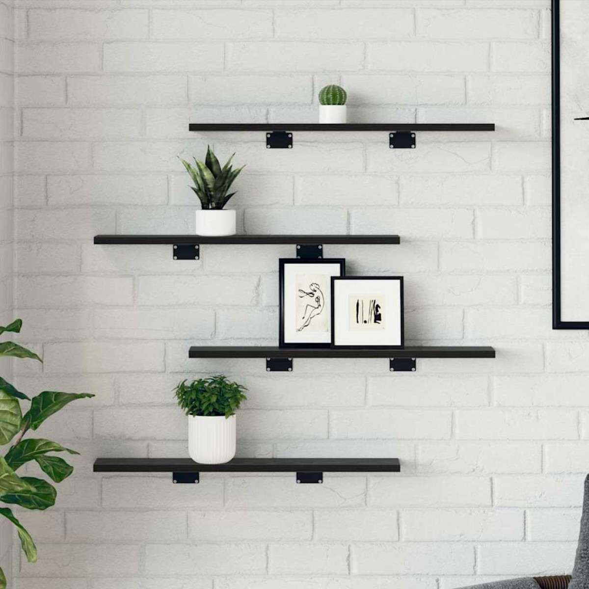 vidaXL Ράφι Βιβλίων 3 επιπέδων 4 τμχ. 60 x 10 x 1,5 cm Μαύρο