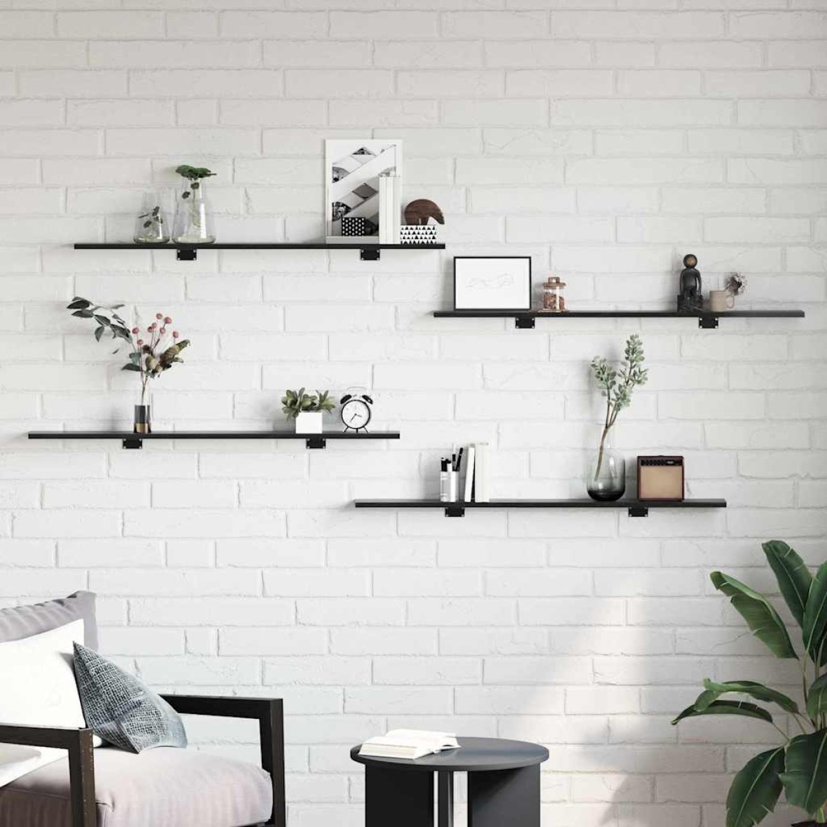vidaXL Ράφι Βιβλίων 3 επιπέδων 4 τμχ. 100 x 10 x 1,5 cm Μαύρο