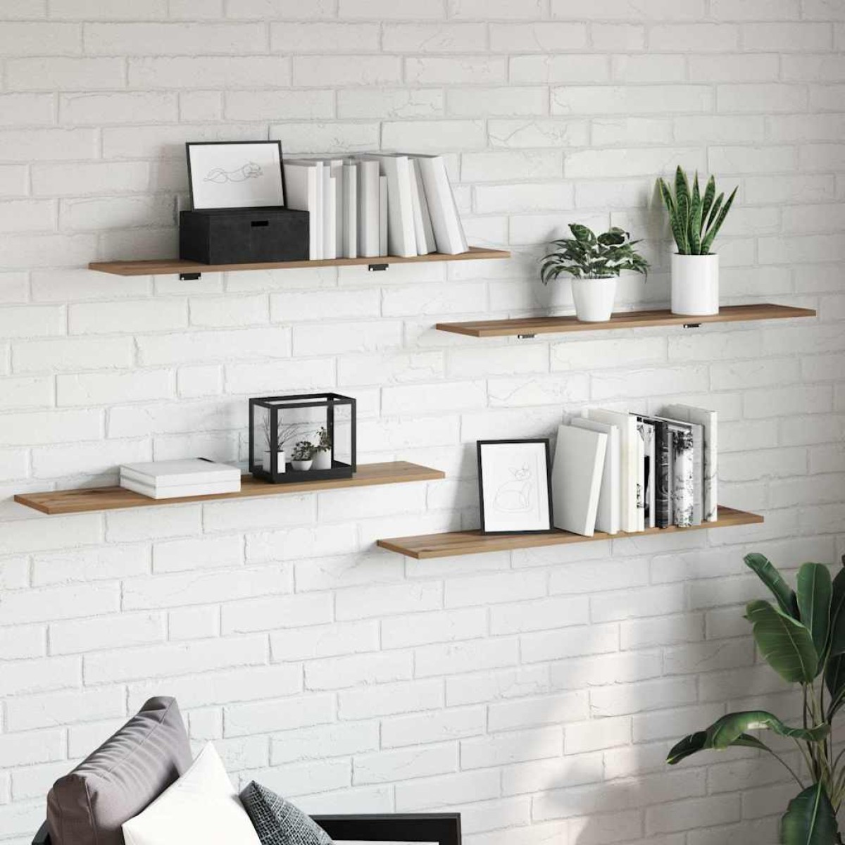 vidaXL Ράφι Βιβλίων 3 επιπέδων 4 τμχ. 100 x 20 x 1,5 cm Καφέ
