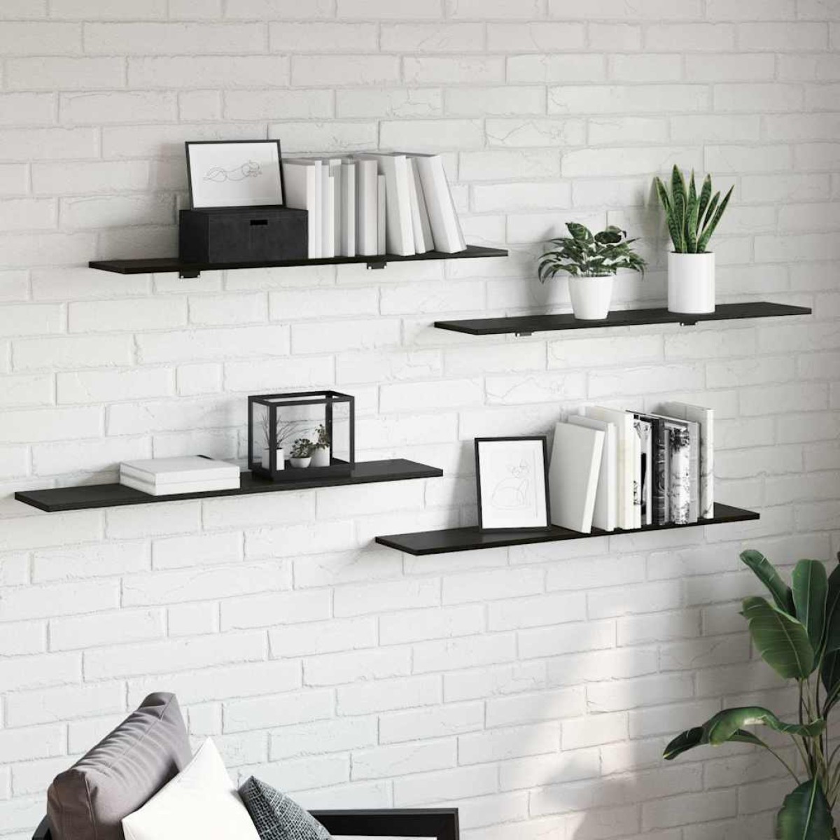 vidaXL Ράφι Βιβλίων 3 επιπέδων 4 τμχ. 100 x 20 x 1,5 cm Μαύρο