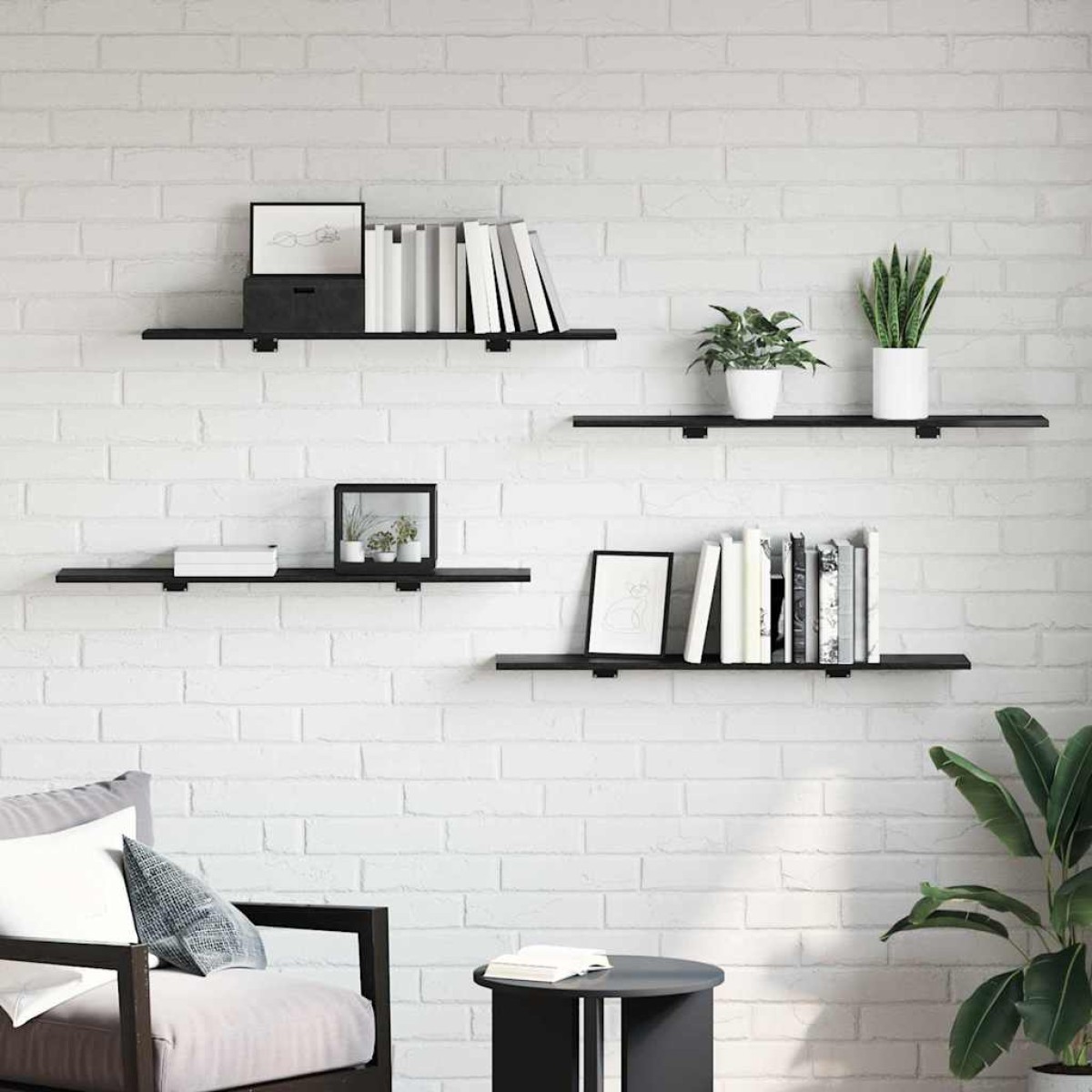 vidaXL Ράφι Βιβλίων 3 επιπέδων 4 τμχ. 100 x 20 x 1,5 cm Μαύρο