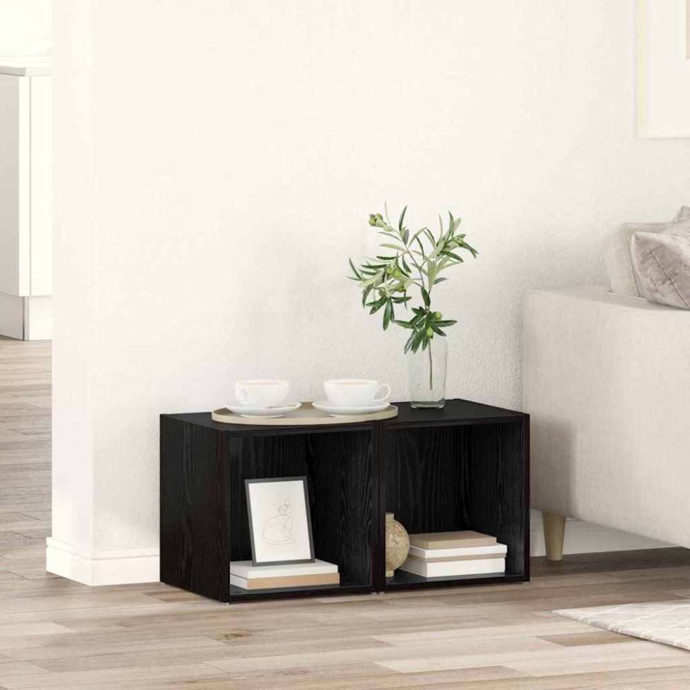 vidaXL Σετ επίπλου τηλεόρασης 2 τμχ. Μαύρο Επεξεργασμένο Ξύλο