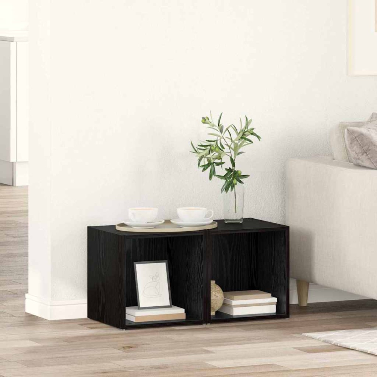 vidaXL Σετ επίπλου τηλεόρασης 2 τμχ. Μαύρο Επεξεργασμένο Ξύλο