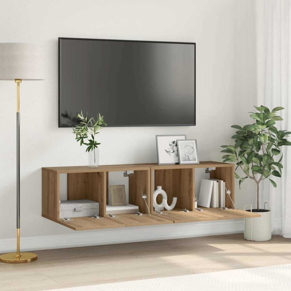 vidaXL Σετ επίπλου τηλεόρασης 2 τμχ. Καφέ Επεξεργασμένο Ξύλο
