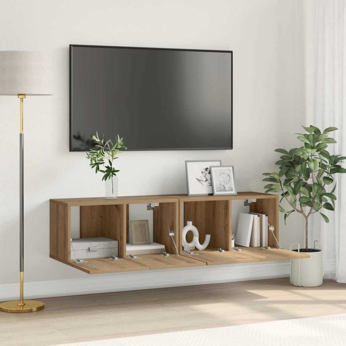 vidaXL Σετ επίπλου τηλεόρασης 2 τμχ. Καφέ Επεξεργασμένο Ξύλο