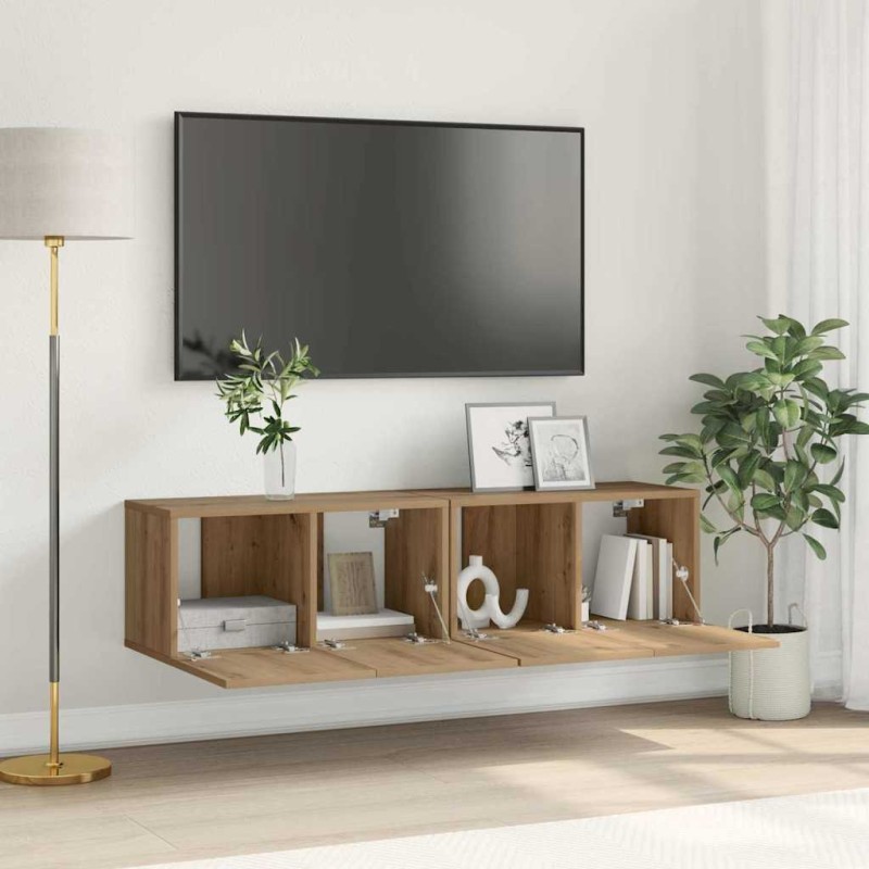 vidaXL Σετ επίπλου τηλεόρασης 2 τμχ. Καφέ Επεξεργασμένο Ξύλο