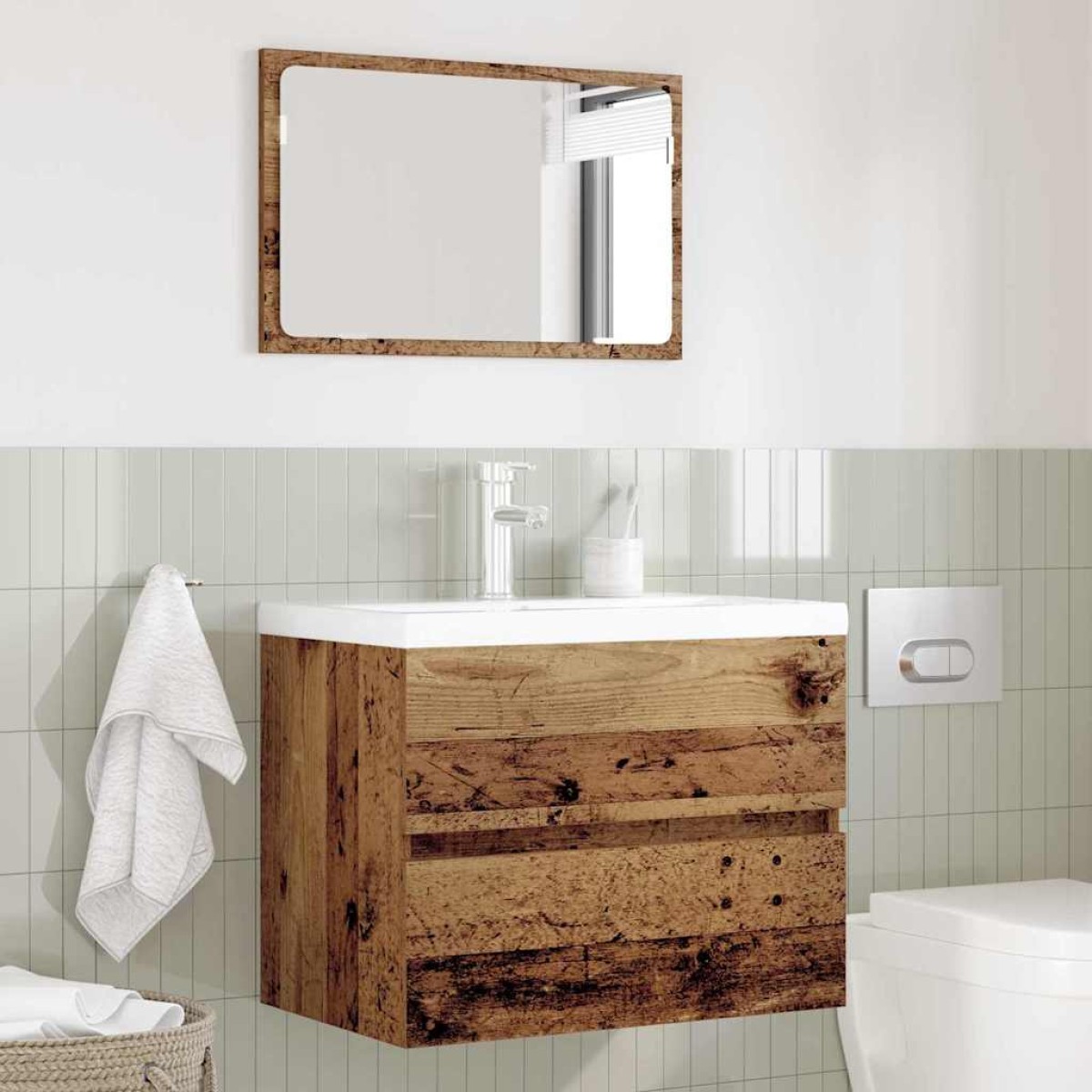 vidaXL Σετ Επίπλων Μπάνιου 2 τμχ. Παλιό Ξύλο 57 x 37 x 45 εκ.