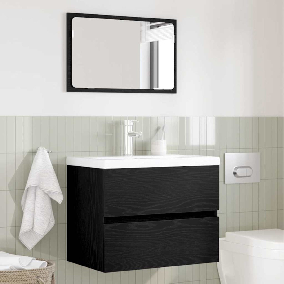 vidaXL Σετ Επίπλων Μπάνιου 2 τμχ. Μαύρη Οξυά 57 x 37 x 45 εκ.