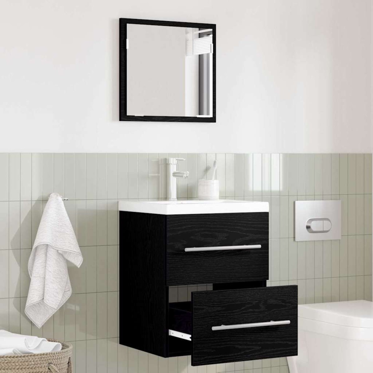 vidaXL Σετ Επίπλων Μπάνιου με συρτάρι Μαύρο 41 x 38,5 x 48 cm