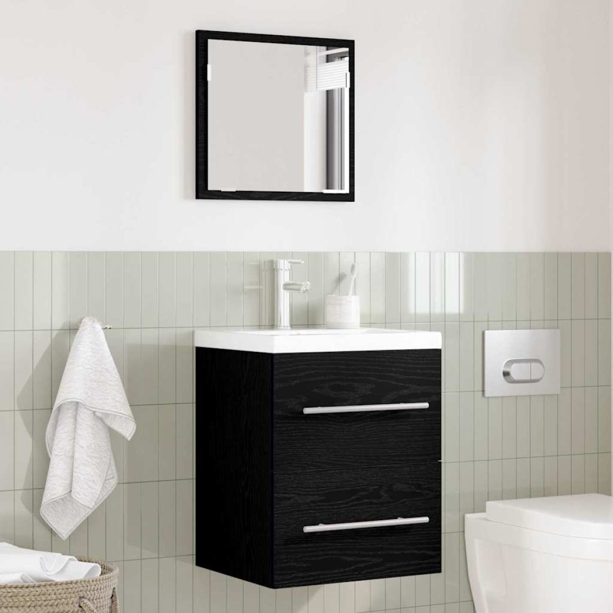 vidaXL Σετ Επίπλων Μπάνιου με συρτάρι Μαύρο 41 x 38,5 x 48 cm