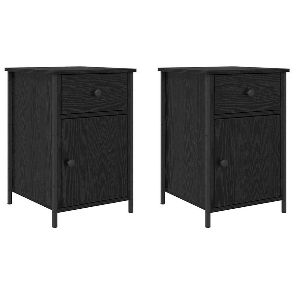 vidaXL Κομοδίνο 2 τμχ. Μαύρη Οξυά 40 x 42 x 60 εκ. Επεξεργασμένο Ξύλο