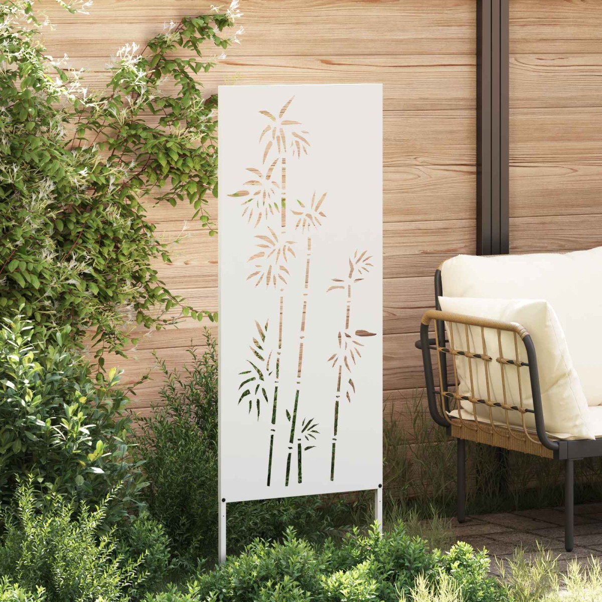 vidaXL Οθόνη Ιδιωτικότητας Κήπου Floral Λευκό 50 x 140 εκ