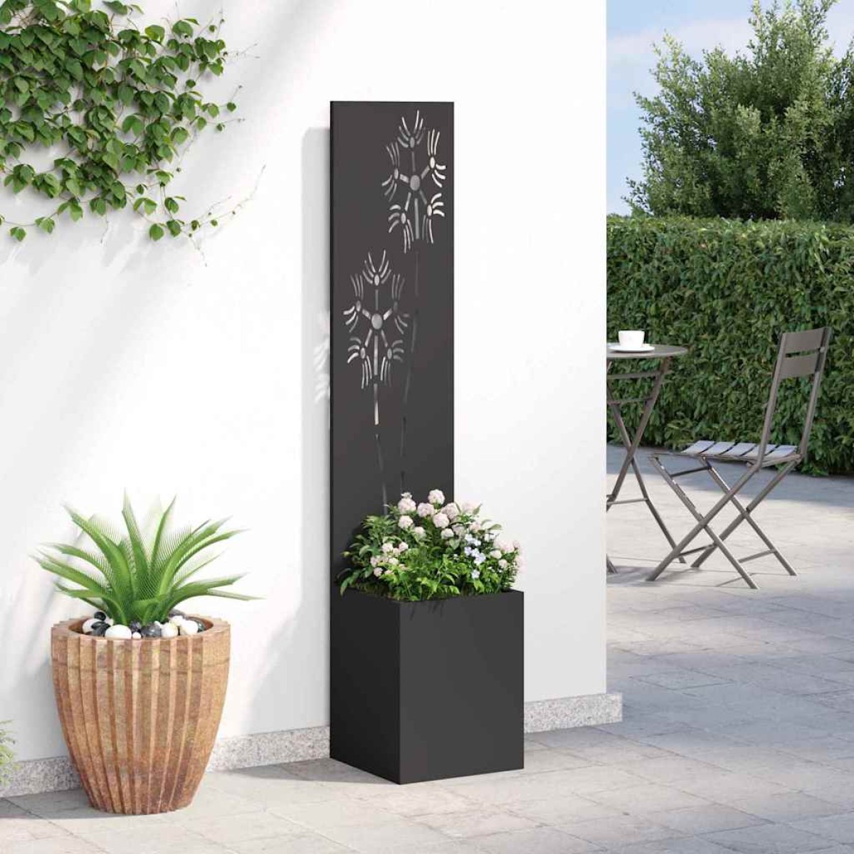 vidaXL Οθόνη Ιδιωτικότητας Κήπου Floral Μαύρο 32 x 32 x 150 εκ