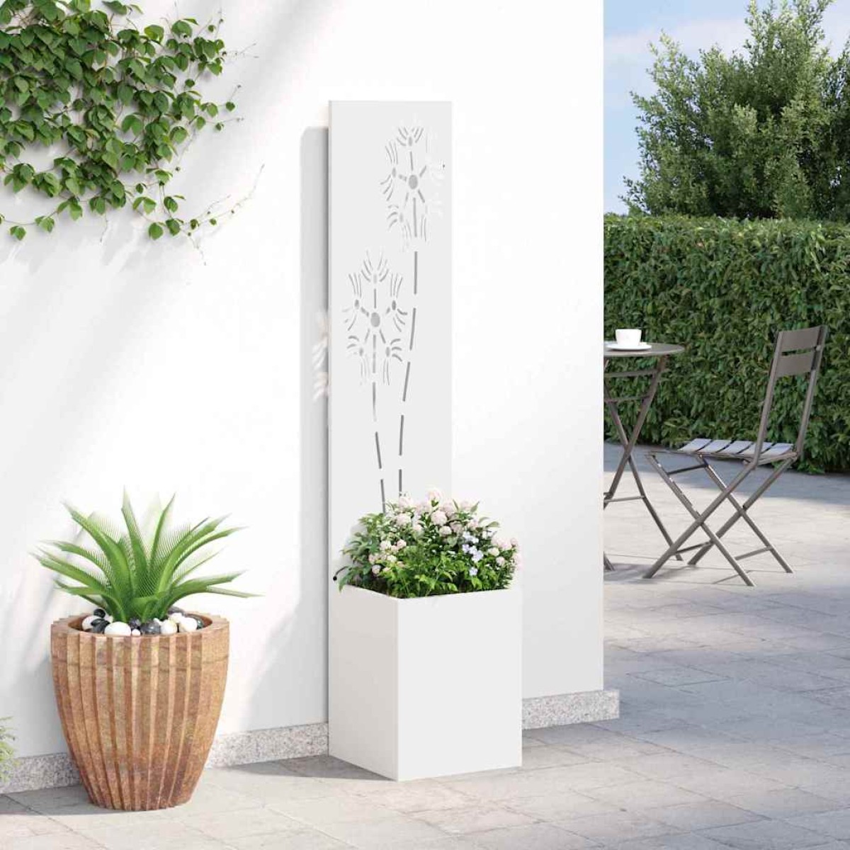 vidaXL Οθόνη Ιδιωτικότητας Κήπου Floral Λευκό 32 x 32 x 150 εκ